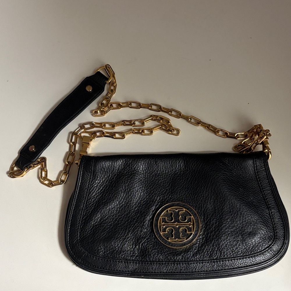 Tory Burch Black Leather Bag with Gold Chain